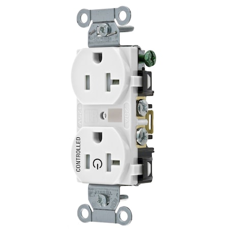 Hubbell Wiring Device-Kellems Straight Blade Receptacle, 5-20R, 20 A, 125V AC, 2 Pole, 3 Wire, Grounded BR20C1WHITR